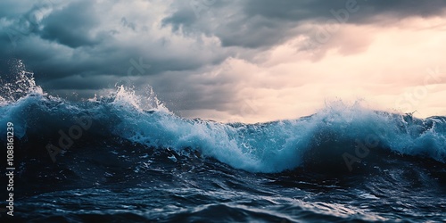 Ocean Waves Crashing Under Dramatic Sky