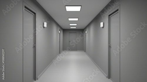 Modern Gray Office Corridor with Blank Mock-Up Wall for Custom Branding or Advertising