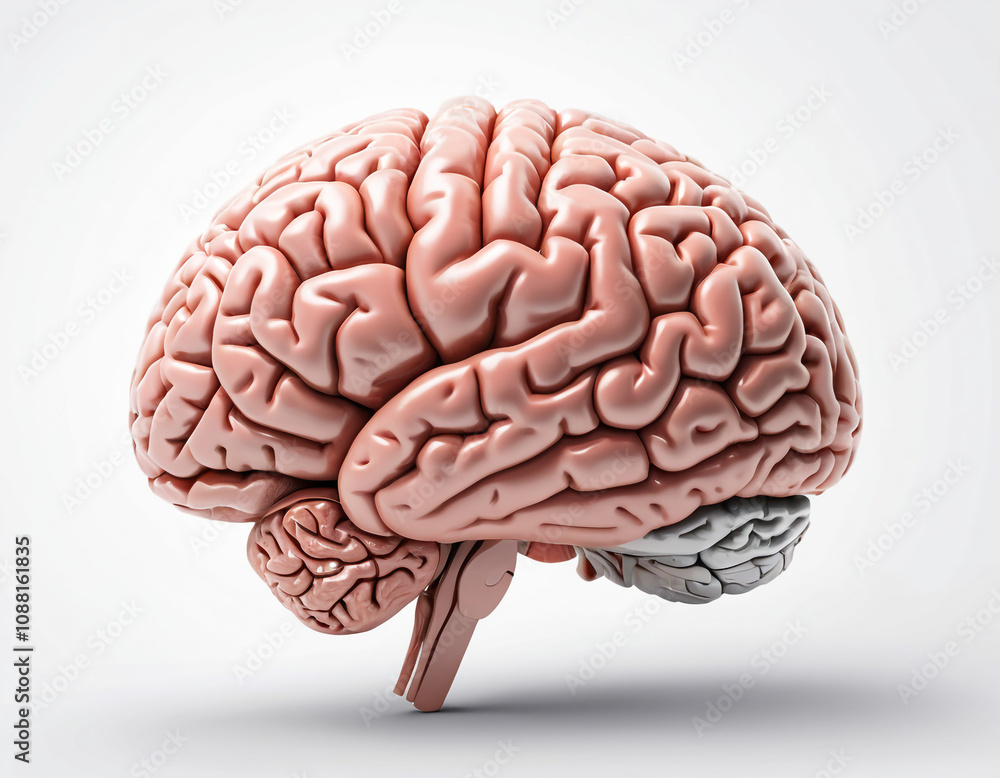 Realistic Human Brain Illustration on White Background for Science and Medical Concepts. Realistic Human Brain Illustration on White Background for Science and Medical Concepts.