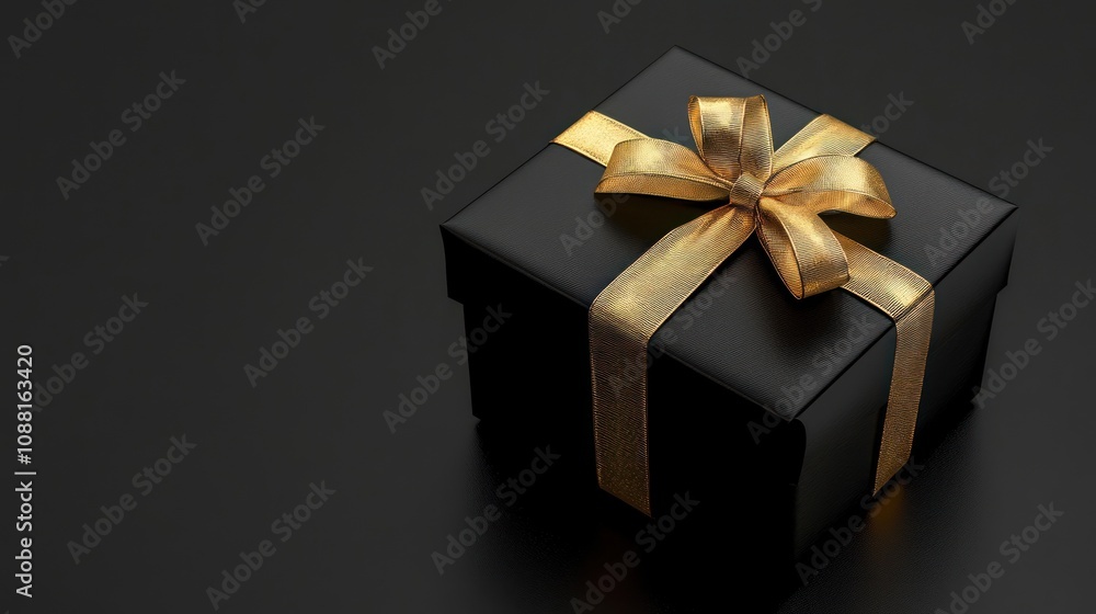 Fototapeta premium Black Gift Box with Golden Bow