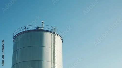 Hydrogen Storage Tank Positioned Under a Clear Sky, Symbolizing Sustainable Energy Solutions with a Focus on Clean Technology and Environmental Consciousness.