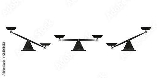 Balance scale icons. Weighing scales set. Black and white. Vector illustration.