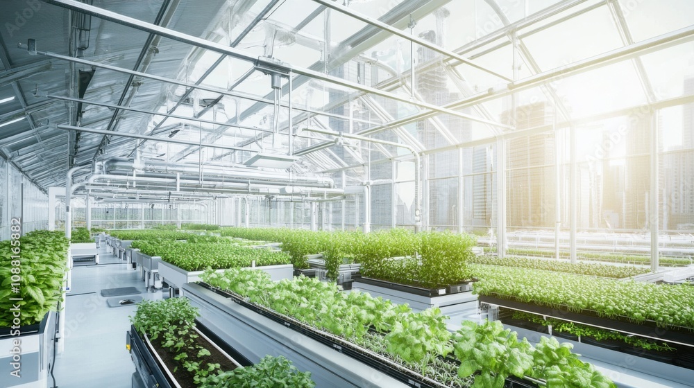 A high-tech AI-powered smart greenhouse system for urban agriculture, modern urban rooftop with integrated sensors and controls for optimizing plant growth and climate, Smart Greenhouse style A high-tech AI-powered smart greenhouse system for urban agriculture, modern urban rooftop with integrated sensors and controls for optimizing plant growth and climate, Smart Greenhouse style