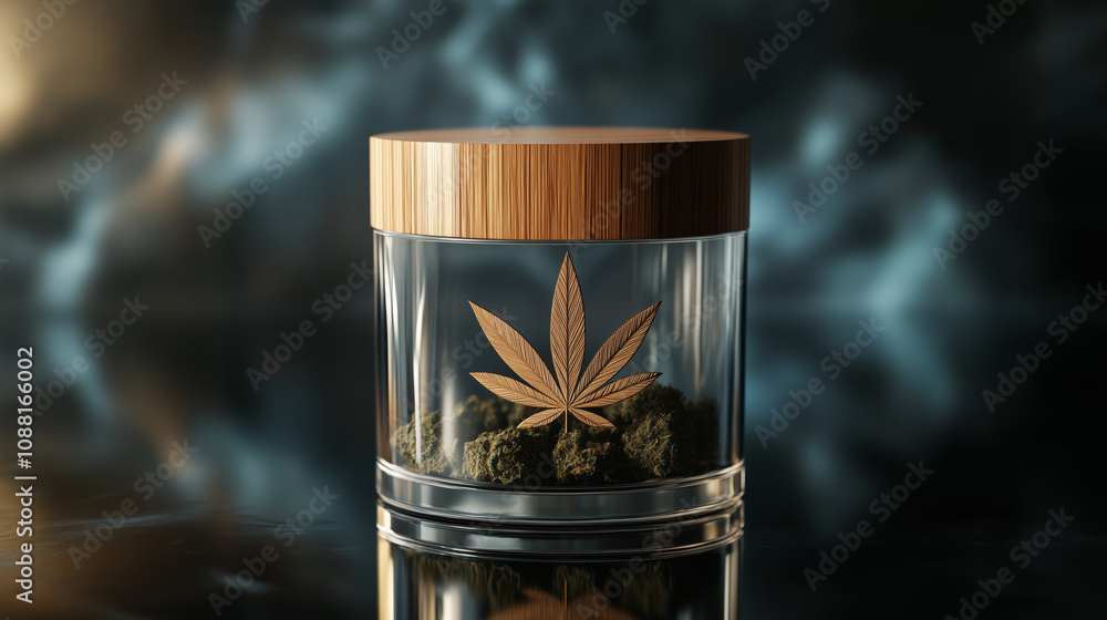 Luxury Glass Cannabis Jar with Bamboo Lid and Etched Leaf Luxury Glass Cannabis Jar with Bamboo Lid and Etched Leaf