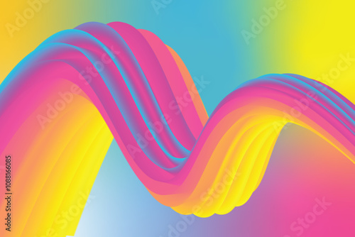 Abstract Fluid Texture 3D Art. Smooth Gradient Motion. Yellow pink blue color