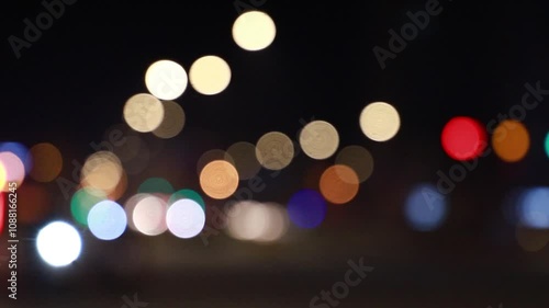 Aesthetic real shot of light spots of traffic on the road at night