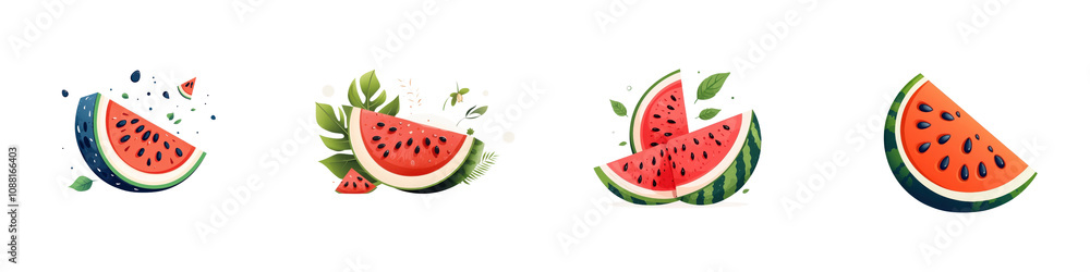 Flat style illustration of watermelon isolated on white background. Mix Collection Png. Flat style illustration of watermelon isolated on white background. Mix Collection Png.