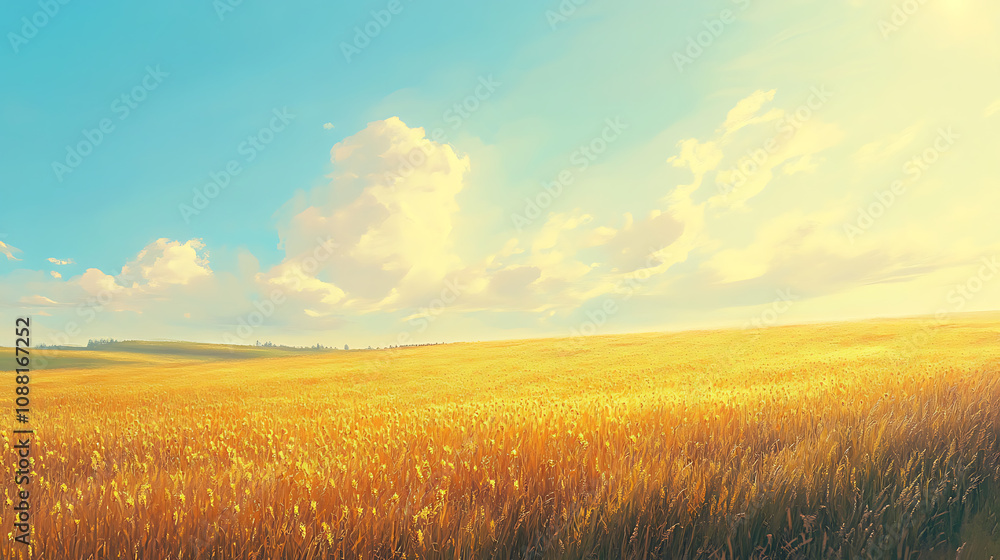 Fields of ripe corn stretching towards the horizon under a sunny sky Fields of ripe corn stretching towards the horizon under a sunny sky