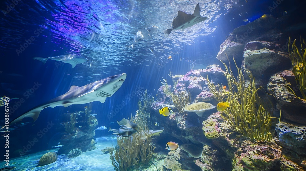 Fototapeta premium Giant Underwater Kelp Forest with Exotic Sea Life and Soft Ambient Light