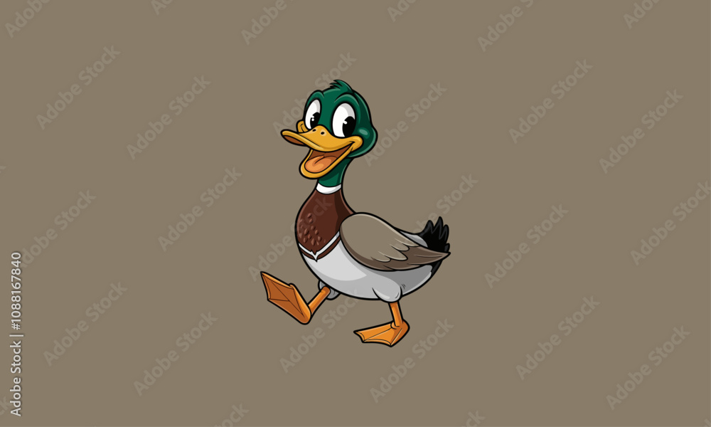 Fototapeta premium Cheerful cartoon duck walking with a happy expression