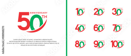 set of anniversary logo flat orange and green color on white background for celebration moment