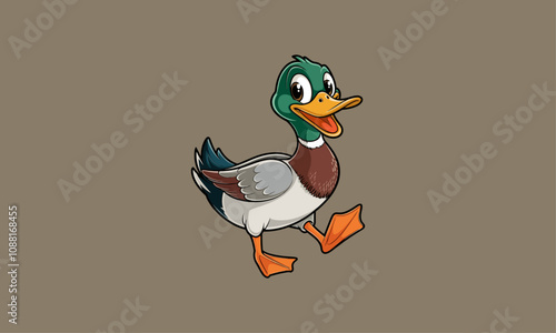 Cheerful cartoon duck walking with a happy expression