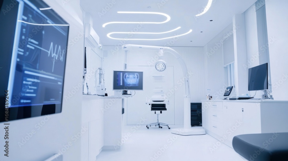 A high-tech AI-powered smart health diagnostics system, modern medical office with advanced tools for real-time health monitoring and diagnostic analysis, Diagnostics style A high-tech AI-powered smart health diagnostics system, modern medical office with advanced tools for real-time health monitoring and diagnostic analysis, Diagnostics style