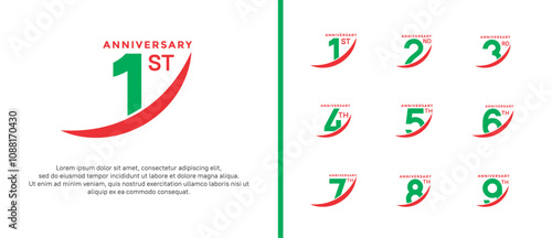 set of anniversary logo flat orange and green color on white background for celebration moment photo