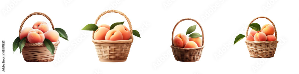 Peaches in a basket isolated on white background. Mix Collection Png. Peaches in a basket isolated on white background. Mix Collection Png.