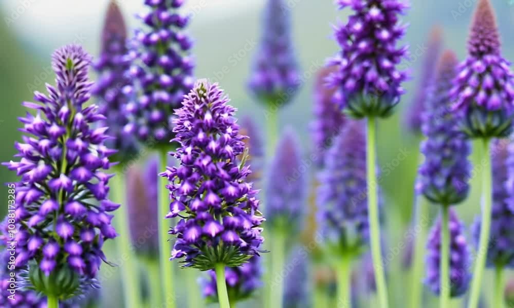 bold purple lupines blooming in clusters, close up bold purple lupines blooming in clusters, close up