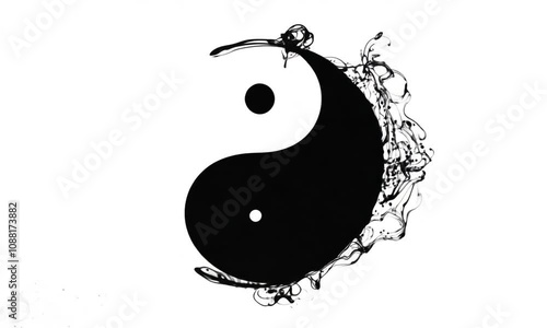 Yin Yang Symbol Black Ink Splash Effect Representing Balance and Harmony in Art