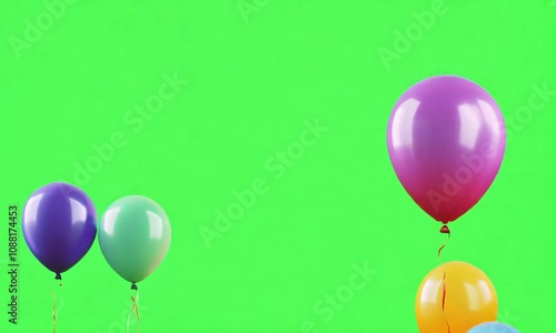 Floating Balloons Loop Greenscreen Background, rising slowly in a joyful, light-hearted motion