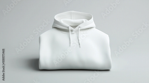 Neatly folded white hoodie on minimalist background for mockup