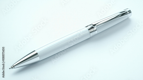 Wallpaper Mural Sleek white ballpoint pen with chrome accents on white background Torontodigital.ca