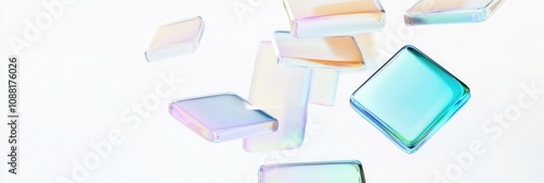 Abstract Background of Floating Semi-Transparent Blocks in Purple and Pink for High-Tech and Business Internet Themes

