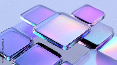 Abstract Background of Floating Semi-Transparent Blocks in Purple and Pink for High-Tech and Business Internet Themes

