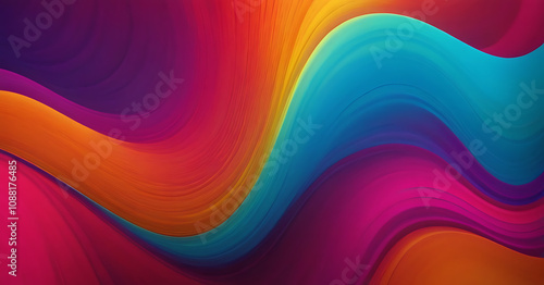 Abstract background with flowing curves and a vibrant rainbow gradient, creating a dynamic and colorful design. Ideal for art, technology, or creative projects.