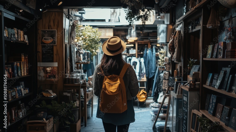 Naklejka premium A day off spent exploring a new part of town, discovering unique boutiques, trying new food, and capturing memorable photos