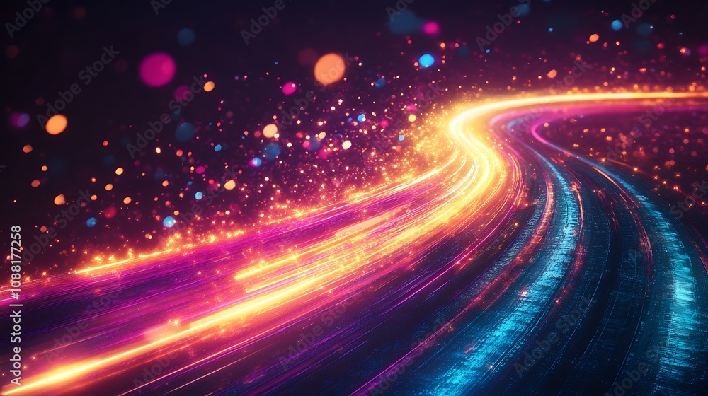 Abstract glowing light trails on dark background. Abstract glowing light trails on dark background.