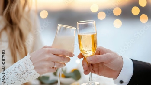 valentine date night sweetness concept, A romantic toast between a couple with glasses of champagne, set against a soft, glowing backdrop.