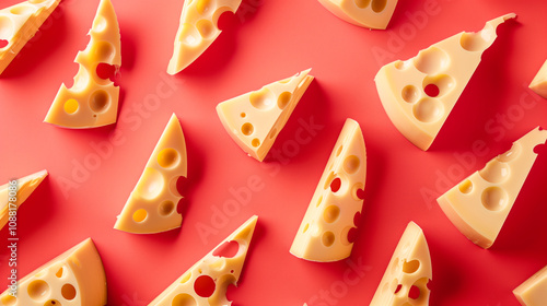 Seamless Swiss Cheese Pattern with Holes in Each Slice.