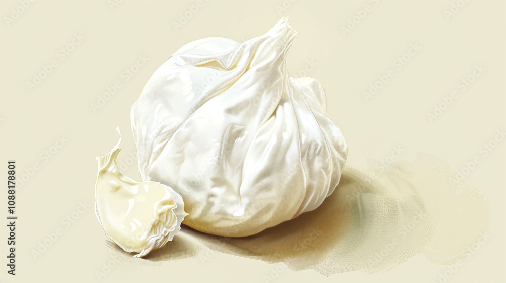 Obraz premium Soft-Centered Fresh Burrata Cheese with Firm Outer Layer.