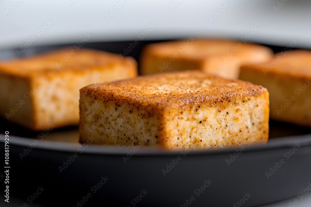 Crispy Spice Crusted Tofu in Cast Iron Skillet a Savory and Protein Packed Ingredient for Vegetarian Stir Fries Curries and Other Dishes Set Against a Minimalist Kitchen Backdrop Crispy Spice Crusted Tofu in Cast Iron Skillet a Savory and Protein Packed Ingredient for Vegetarian Stir Fries Curries and Other Dishes Set Against a Minimalist Kitchen Backdrop