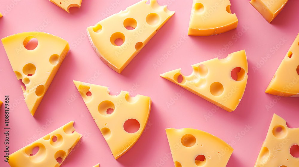 Swiss Cheese Slices with Holes in a Seamless Pattern. Swiss Cheese Slices with Holes in a Seamless Pattern.