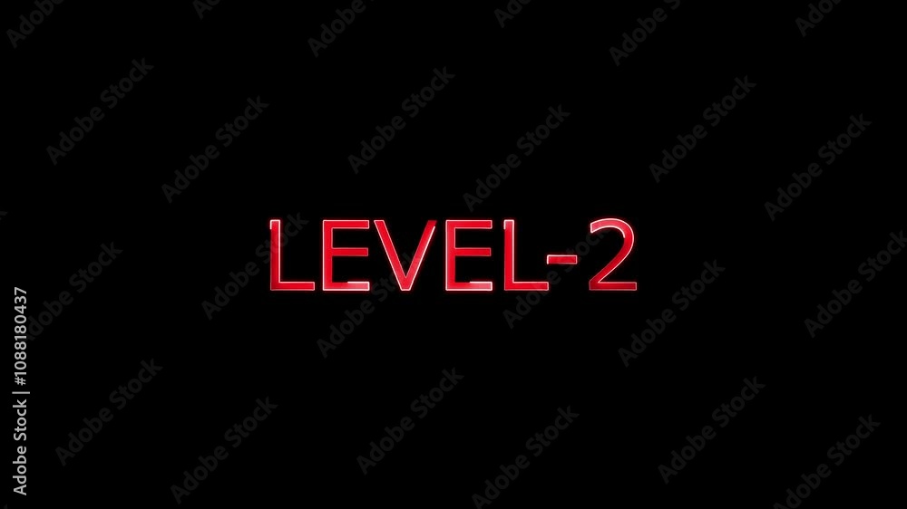 Neon level up sing. You Climbed to a upper Level .Level tow text font with neon light Animation on black background, Game concept Neon level up sing. You Climbed to a upper Level .Level tow text font with neon light Animation on black background, Game concept
