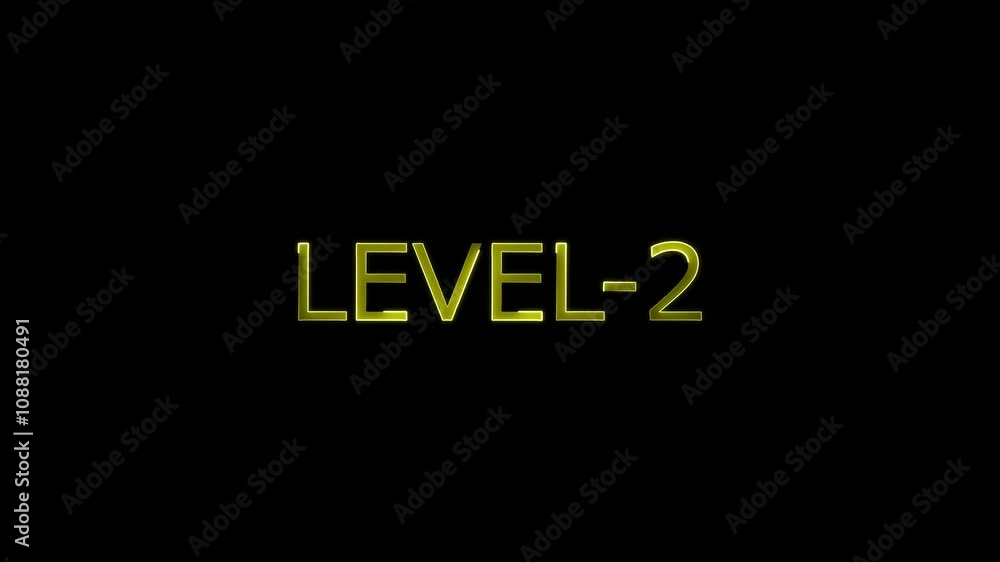 Neon level up sing. You Climbed to a upper Level .Level tow text font with neon light Animation on black background, Game concept Neon level up sing. You Climbed to a upper Level .Level tow text font with neon light Animation on black background, Game concept