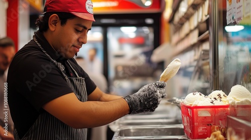 Dedicated Porter Delivering Ice Cream, Depicting Hard Work and Service in a Professional Marketing Context. photo