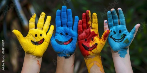 Joyful Painted Hands: A Celebration of Childhood Creativity photo