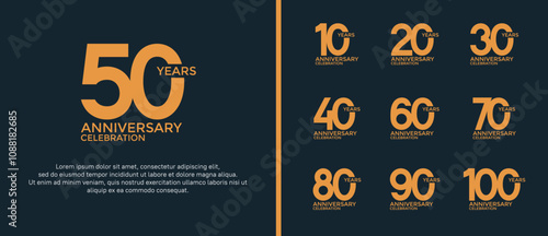 set of anniversary logo flat yellow color on black background for celebration moment