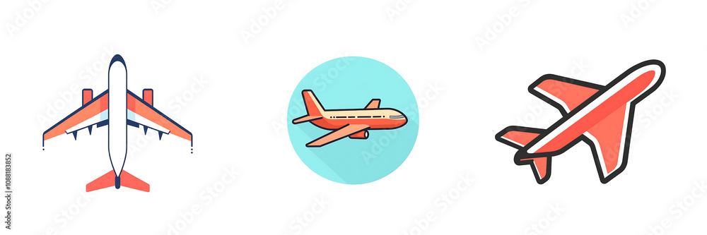 Set of a minimalist airplane icon with sleek lines and a modern look, isolated on a transparent background. Set of a minimalist airplane icon with sleek lines and a modern look, isolated on a transparent background.