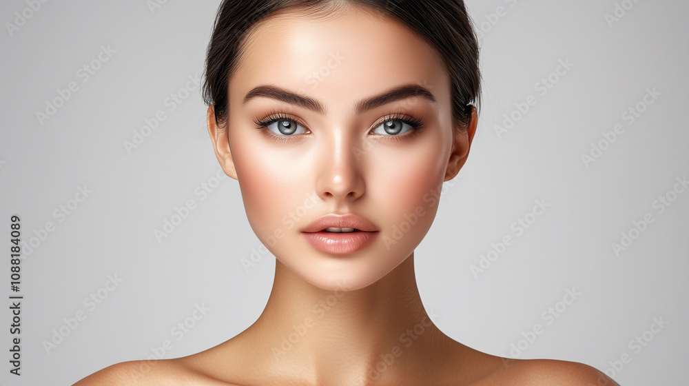 Beautiful young woman, white, smooth, clean face, advertising concept for cosmetics, spa, beauty clinic Beautiful young woman, white, smooth, clean face, advertising concept for cosmetics, spa, beauty clinic