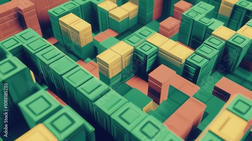 Intricate Pixel Maze Design with Vibrant Colors and Abstract Geometric Patterns, Featuring a Complex Labyrinthine Layout for Puzzle and Game Concepts.