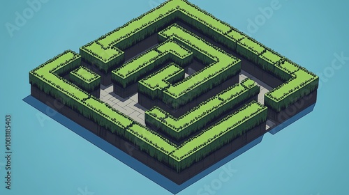 Intricate Pixel Maze Design with Vibrant Colors and Abstract Geometric Patterns, Featuring a Complex Labyrinthine Layout for Puzzle and Game Concepts.