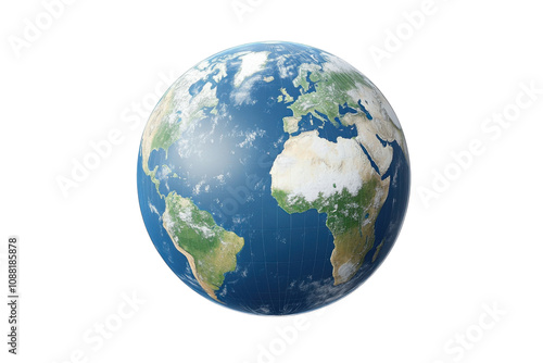 Realistic earth globe with transparent background in PNG style for detailed global representation and design projects