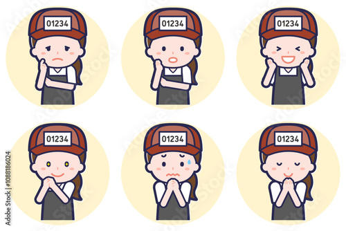 魚屋の女性のポーズセット_04