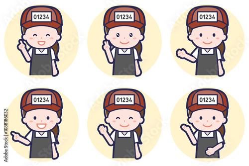 魚屋の女性のポーズセット_03