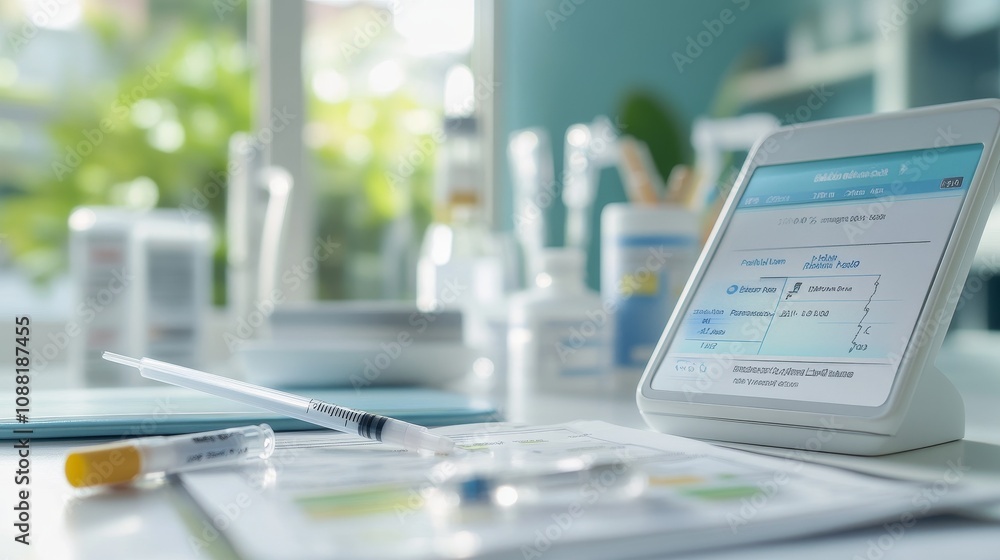 Blood glucose meter displaying test results on a small digital screen, symbolizing the importance of monitoring and managing health, especially for individuals with diabetes. Blood glucose meter displaying test results on a small digital screen, symbolizing the importance of monitoring and managing health, especially for individuals with diabetes.