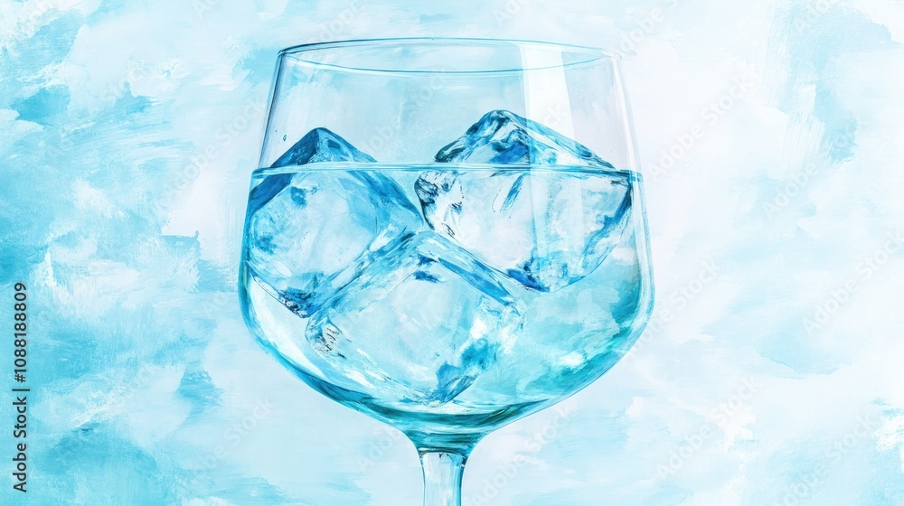 Ice cubes submerged in crystal-clear water inside a glass, with a soft blue background adding a cool, refreshing vibe. Ice cubes submerged in crystal-clear water inside a glass, with a soft blue background adding a cool, refreshing vibe.