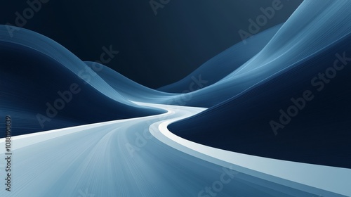 A symmetrical blue background with speed lines, light blue and black gradient colors, a white curved straight road, minimalist style, high resolution, and a dynamic technological atmosphere.