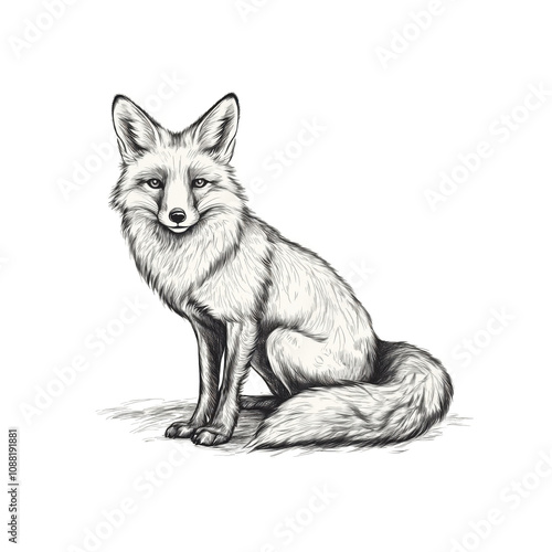 Beautiful fox vintage sketch in PNG style with transparent background- hand-drawn illustration for elegant design projects and creative artwork photo